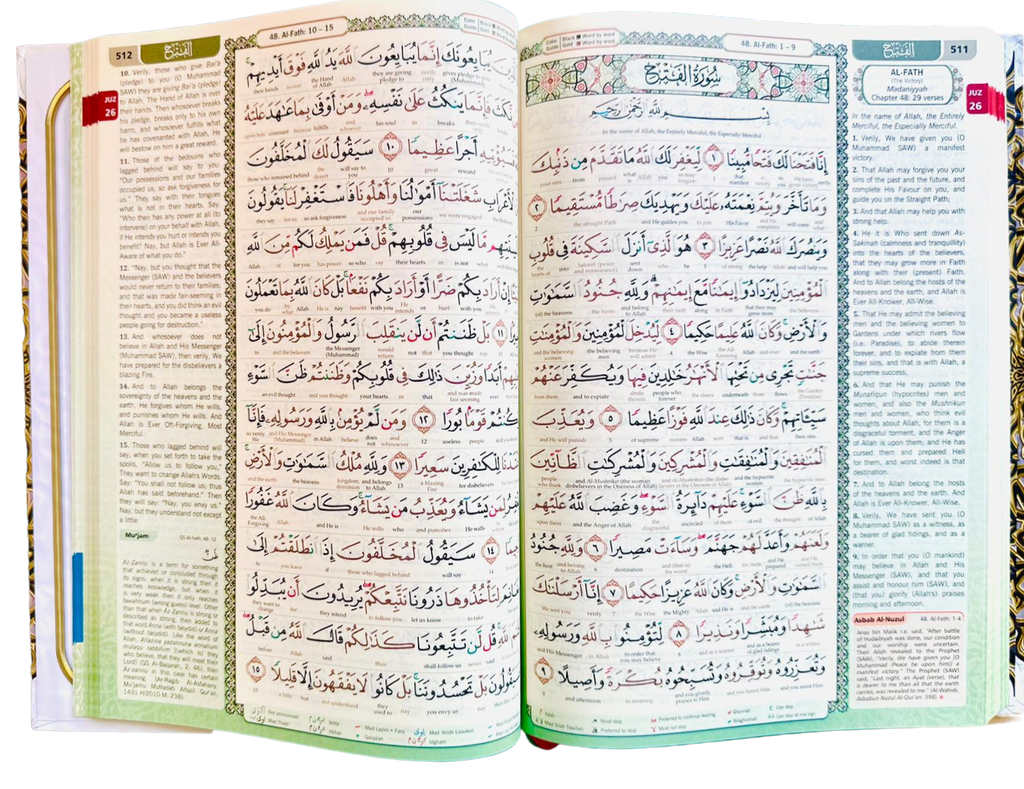 Maqdis A4 Large Al Quran Al Kareem Word-by-Word Translation Colour Coded Tajweed White